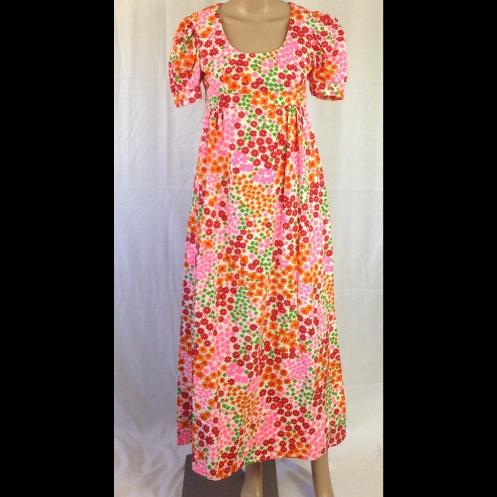 1960's 💐Floral Hippie Maxi Dress Neon Color's